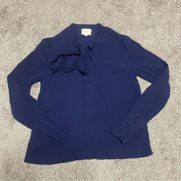 Sezane Tops - Sezane Navy Blue Bow-Tie Blouse